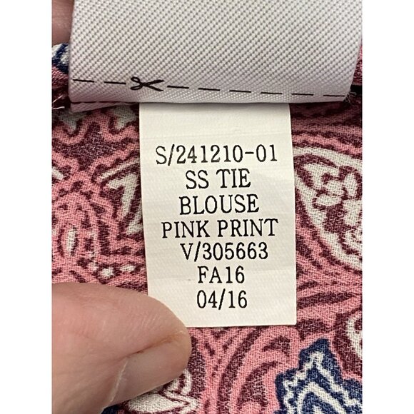 GAP Women Babydoll Blouse Short Cap Sleeves Sz XL Pink Flowy Boho Paisley 4-3 - Picture 8 of 8